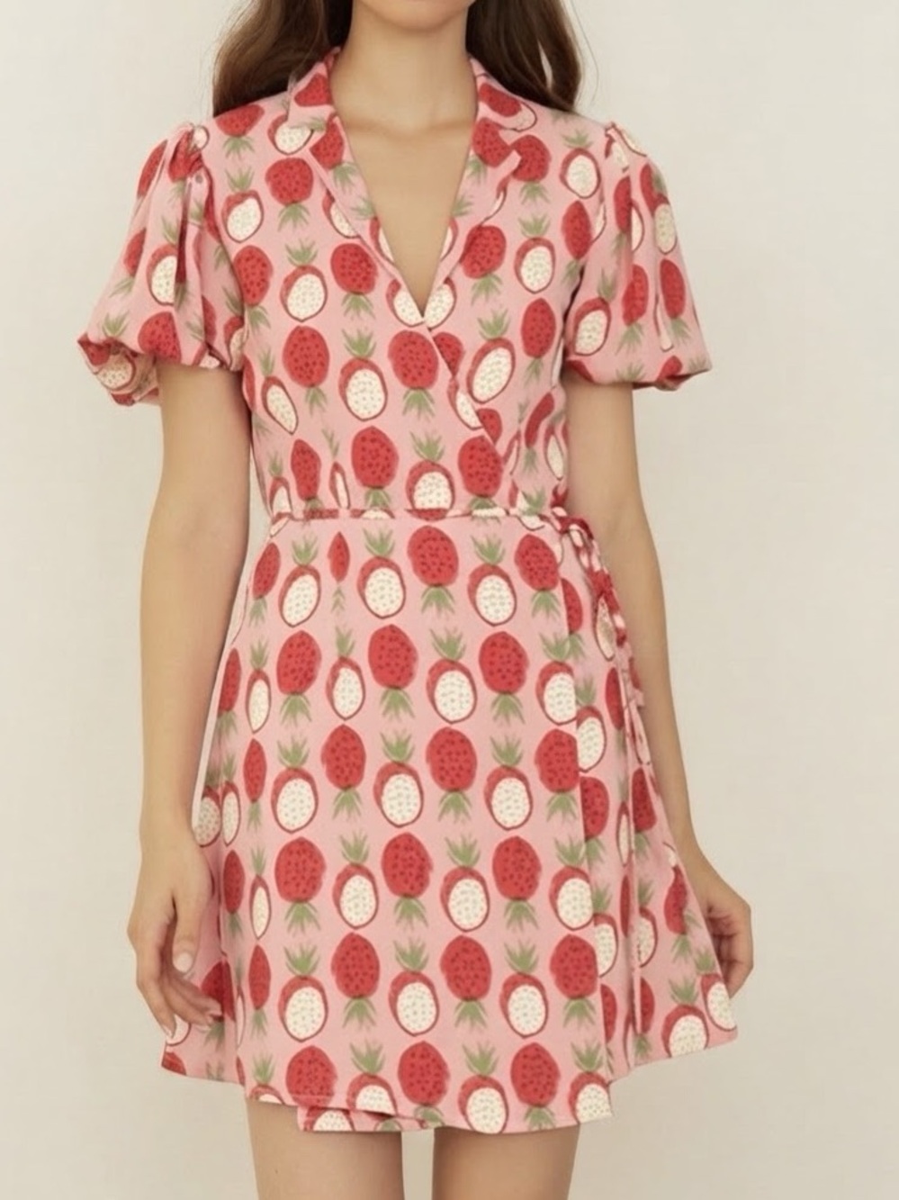 Quanta Du Soleil Sz S Pink Pineapple Print Wrap Twee Novelty Mini Dress